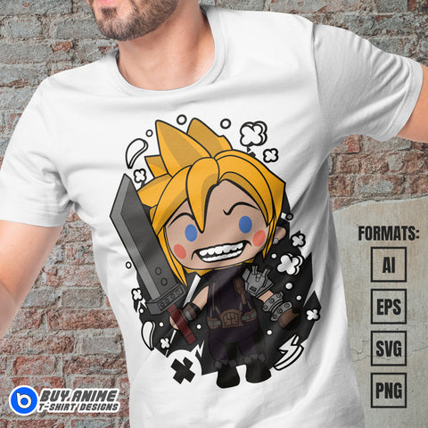 Premium Cloud Final Fantasy Funko Vector T-shirt Design Template