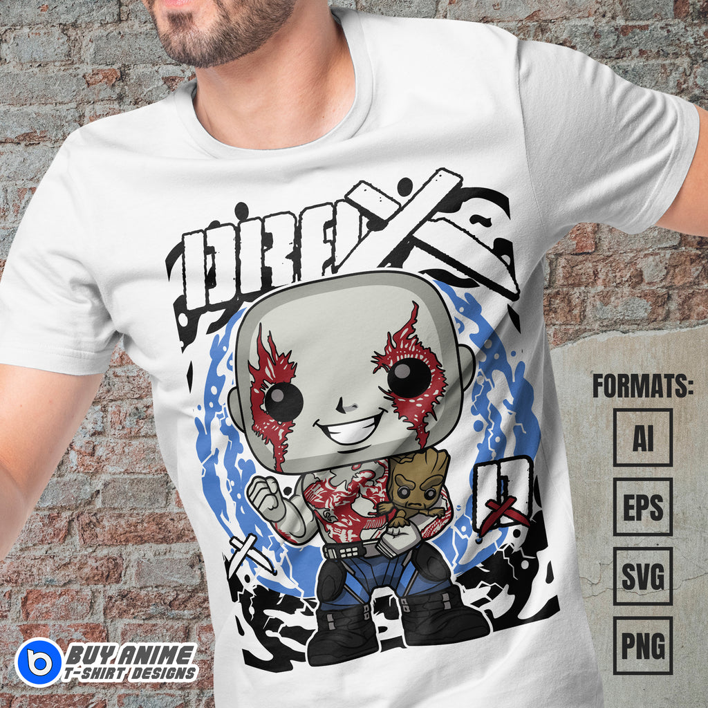 Premium Drax x Groot Guardians Of The Galaxy Funko Vector T-shirt Design Template