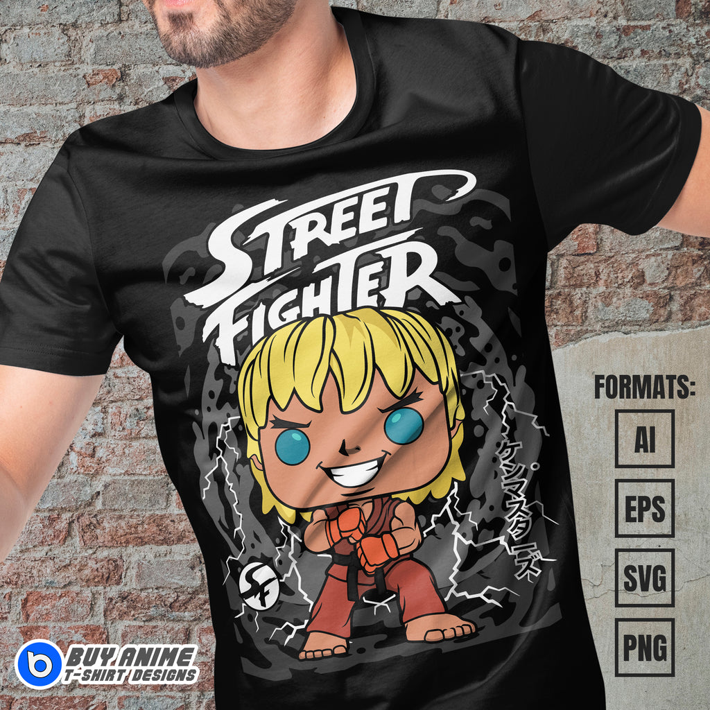 Premium Ken Street Fighter Funko Vector T-shirt Design Template