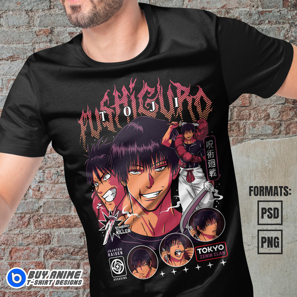Premium Toji Fushiguro Jujutsu Kaisen Anime PSD T-shirt Design Template