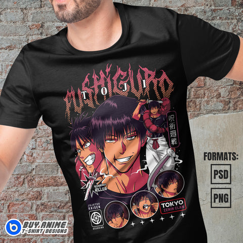 Premium Toji Fushiguro Jujutsu Kaisen Anime PSD T-shirt Design Template
