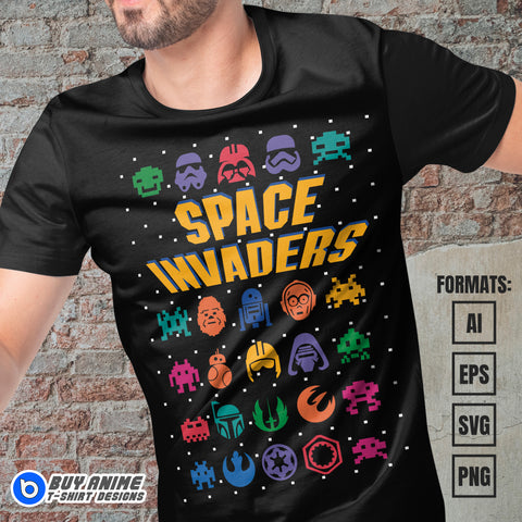 Premium Space Invader x Star Wars Vector T-shirt Design Template