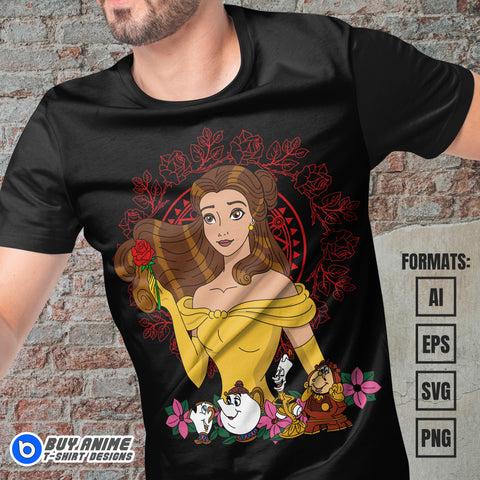 Premium Belle Beauty and the Beast Vector T-shirt Design Template