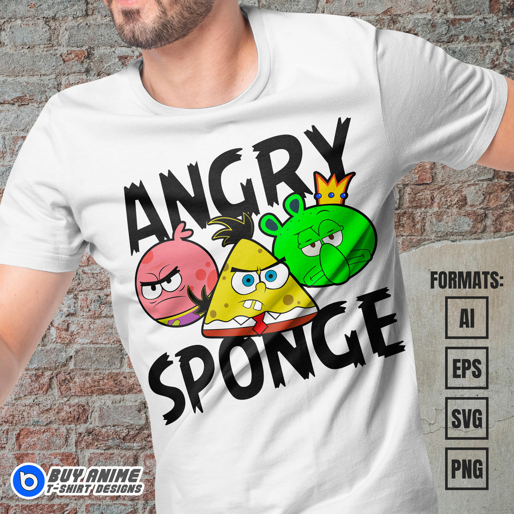 Premium Spongebob x Angry Birds Vector T-shirt Design Template