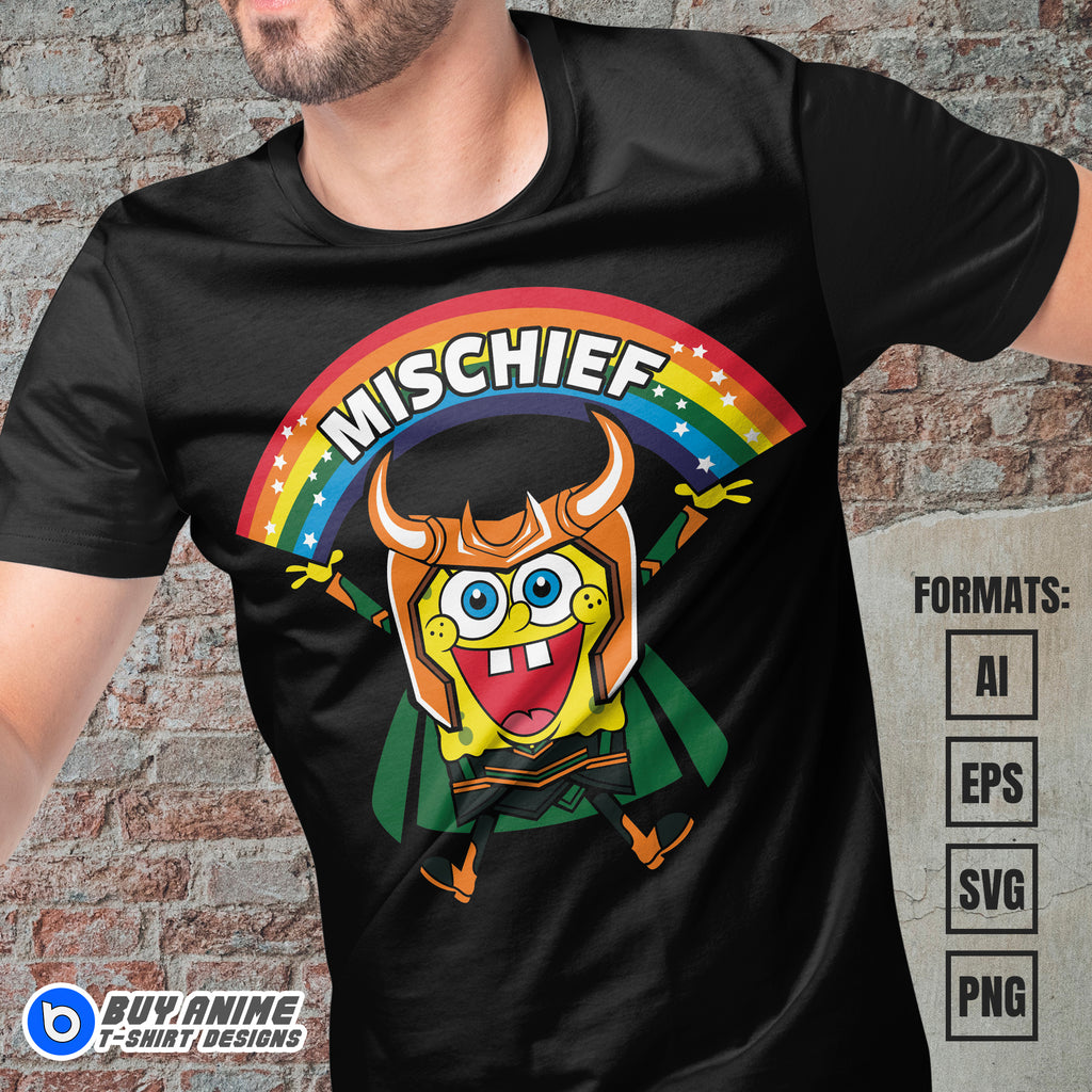 Premium Spongebob x Loki Vector T-shirt Design Template