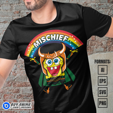 Premium Spongebob x Loki Vector T-shirt Design Template