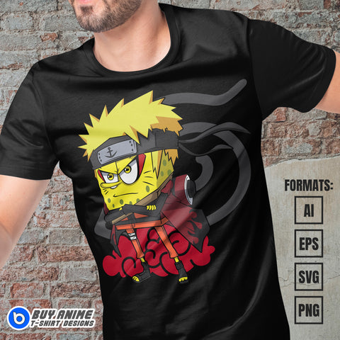 Premium Spongebob x Naruto Vector T-shirt Design Template