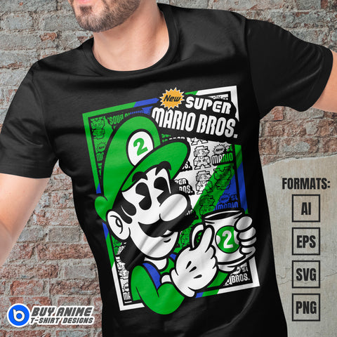 Premium Luigi Super Mario Vector T-shirt Design Template #3