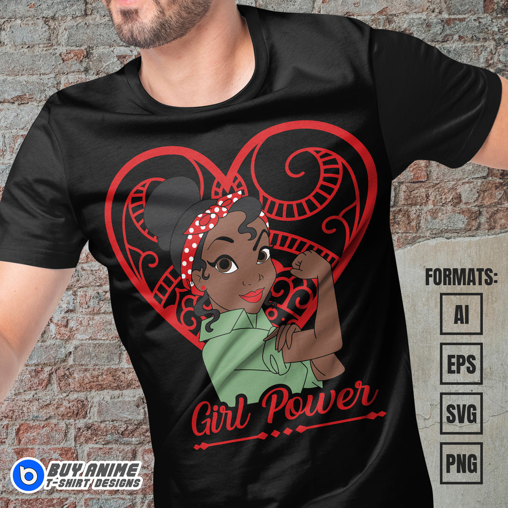 Premium Tiana x Girl Power Vector T-shirt Design Template