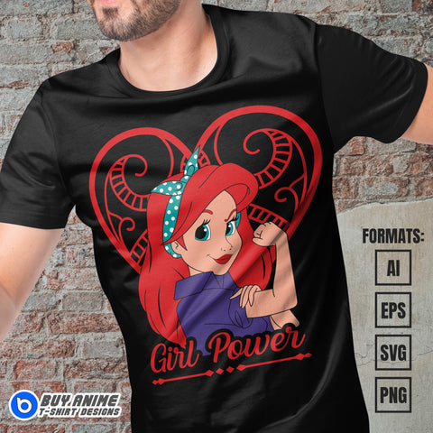 Premium Ariel x Girl Power Vector T-shirt Design Template