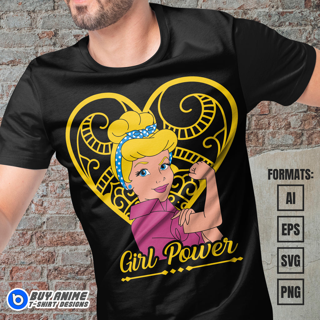 Premium Cinderella x Girl Power Vector T-shirt Design Template