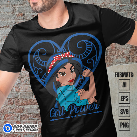 Premium Princess Jasmine x Girl Power Vector T-shirt Design Template