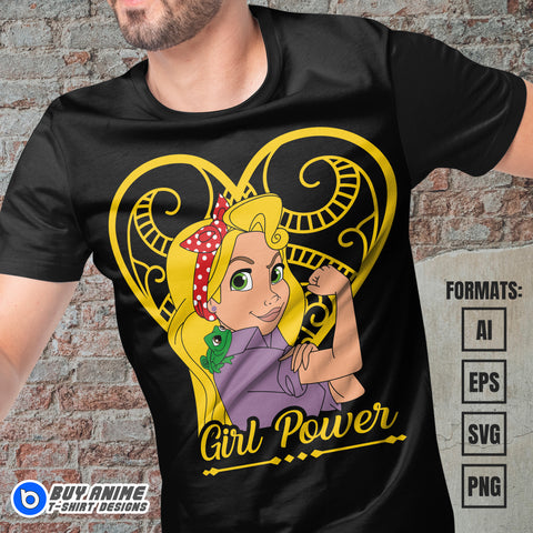 Premium Rapunzel x Girl Power Vector T-shirt Design Template