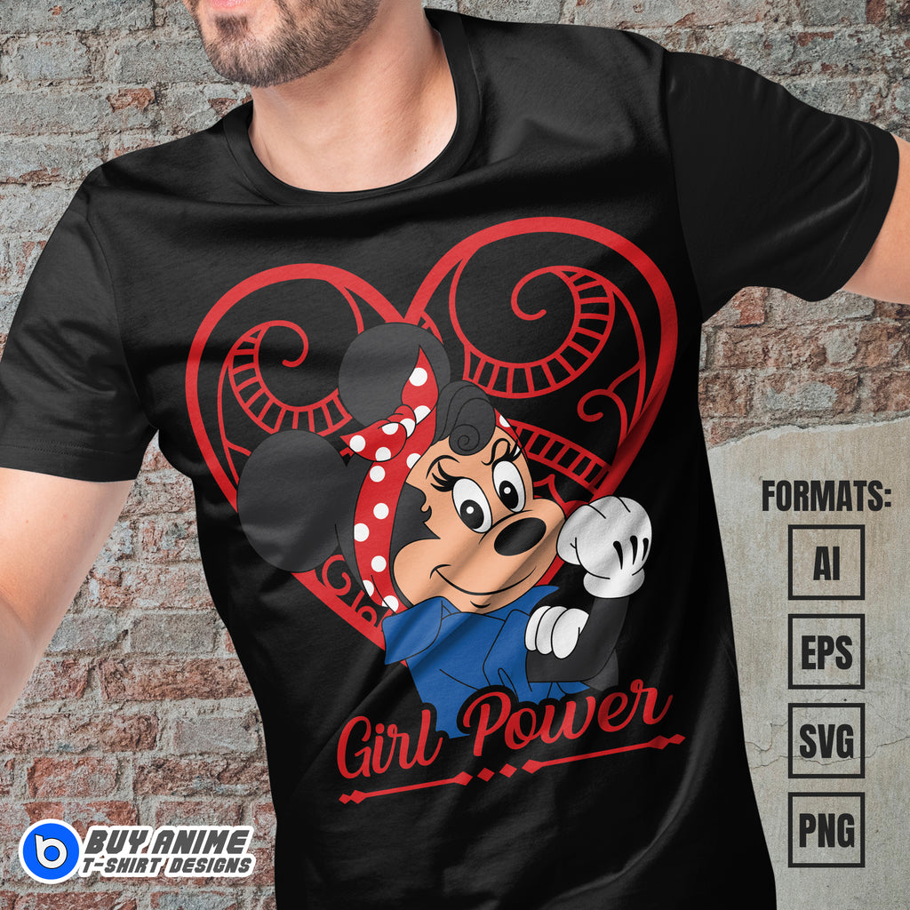 Premium Minnie Mouse x Girl Power Vector T-shirt Design Template