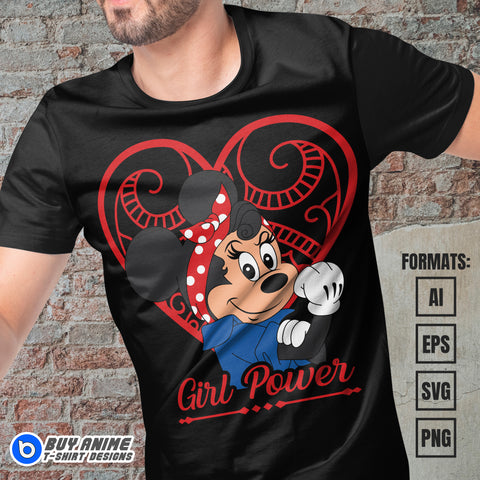 Premium Minnie Mouse x Girl Power Vector T-shirt Design Template