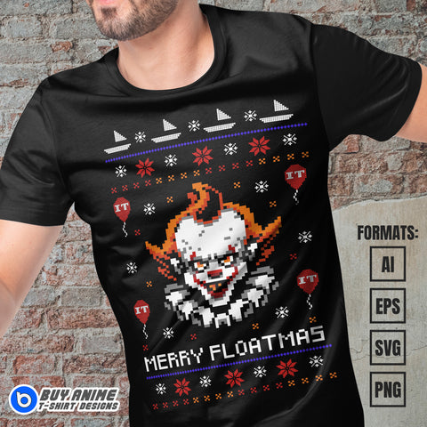 Premium Pennywise Christmas Vector T-shirt Design Template
