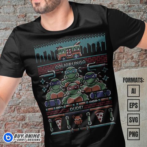 Premium Teenage Mutant Ninja Turtles Christmas Vector T-shirt Design Template