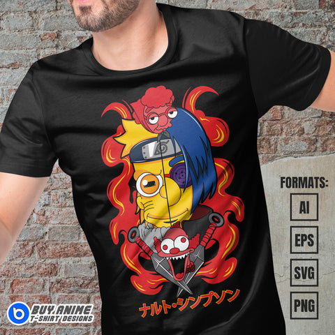 Premium Simpsons x Naruto Vector T-shirt Design Template