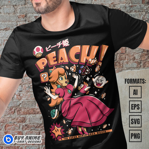 Premium Princess Peach Super Mario Vector T-shirt Design Template #3