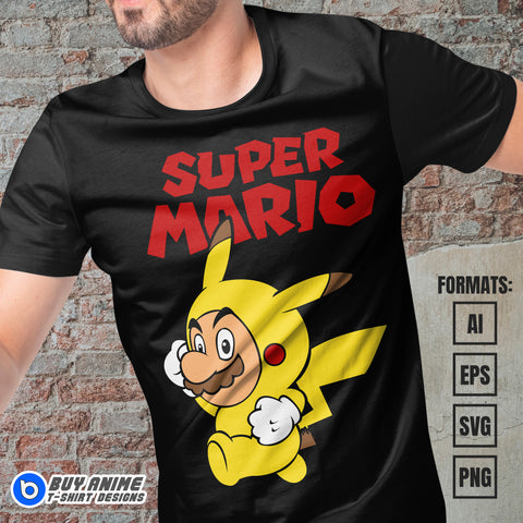 Premium Super Mario x Pikachu Vector T-shirt Design Template