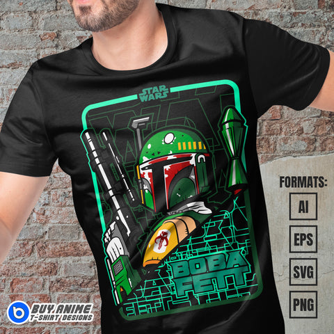Premium Boba Fett Star Wars Vector T-shirt Design Template