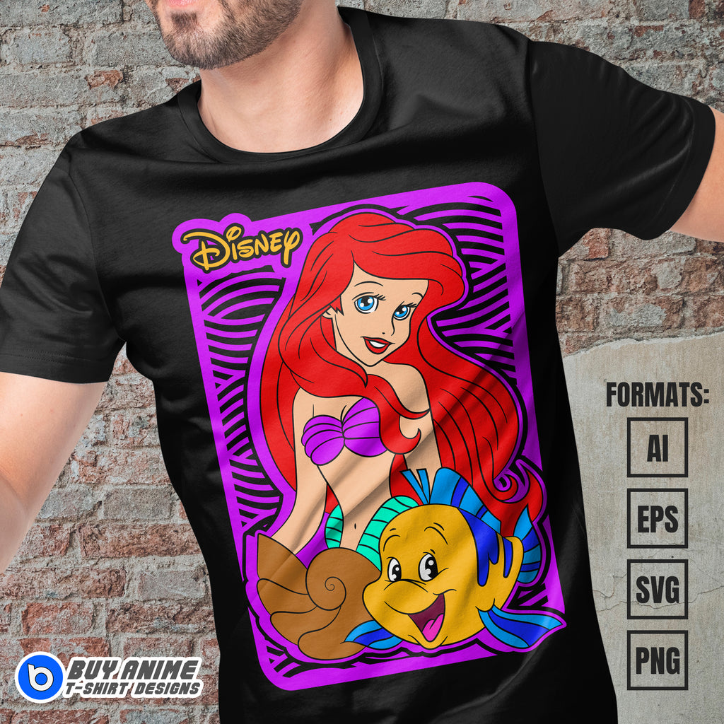 Premium Ariel Little Mermaid Vector T-shirt Design Template