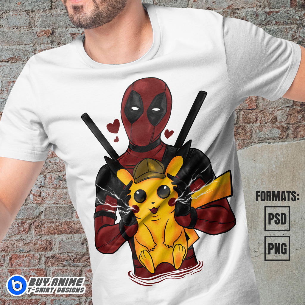 Premium Deadpool x Pikachu Vector T-shirt Design Template