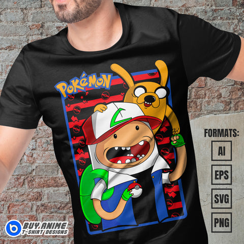 Premium Adventure Time x Pokemon Vector T-shirt Design Template