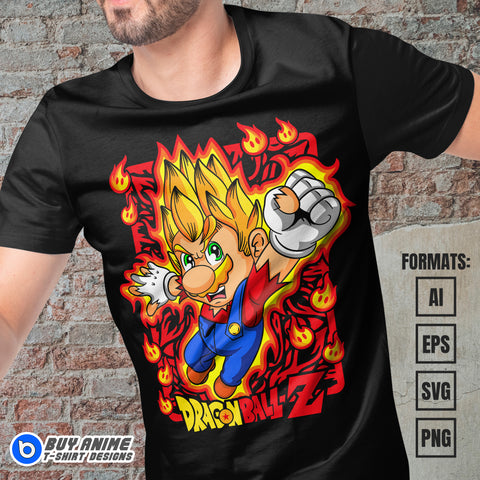 Premium Mario x Dragon Ball Vector T-shirt Design Template
