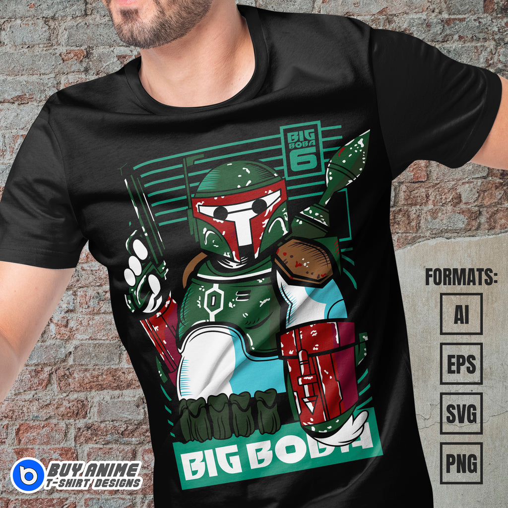 Premium Big Hero 6 x Boba Fett Vector T-shirt Design Template