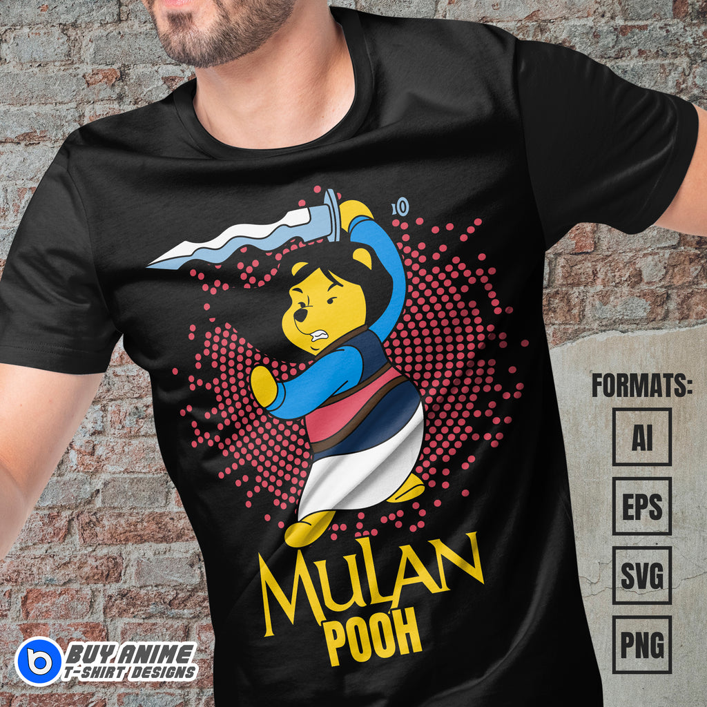 Premium Pooh x Mulan Vector T-shirt Design Template
