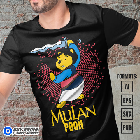 Premium Pooh x Mulan Vector T-shirt Design Template