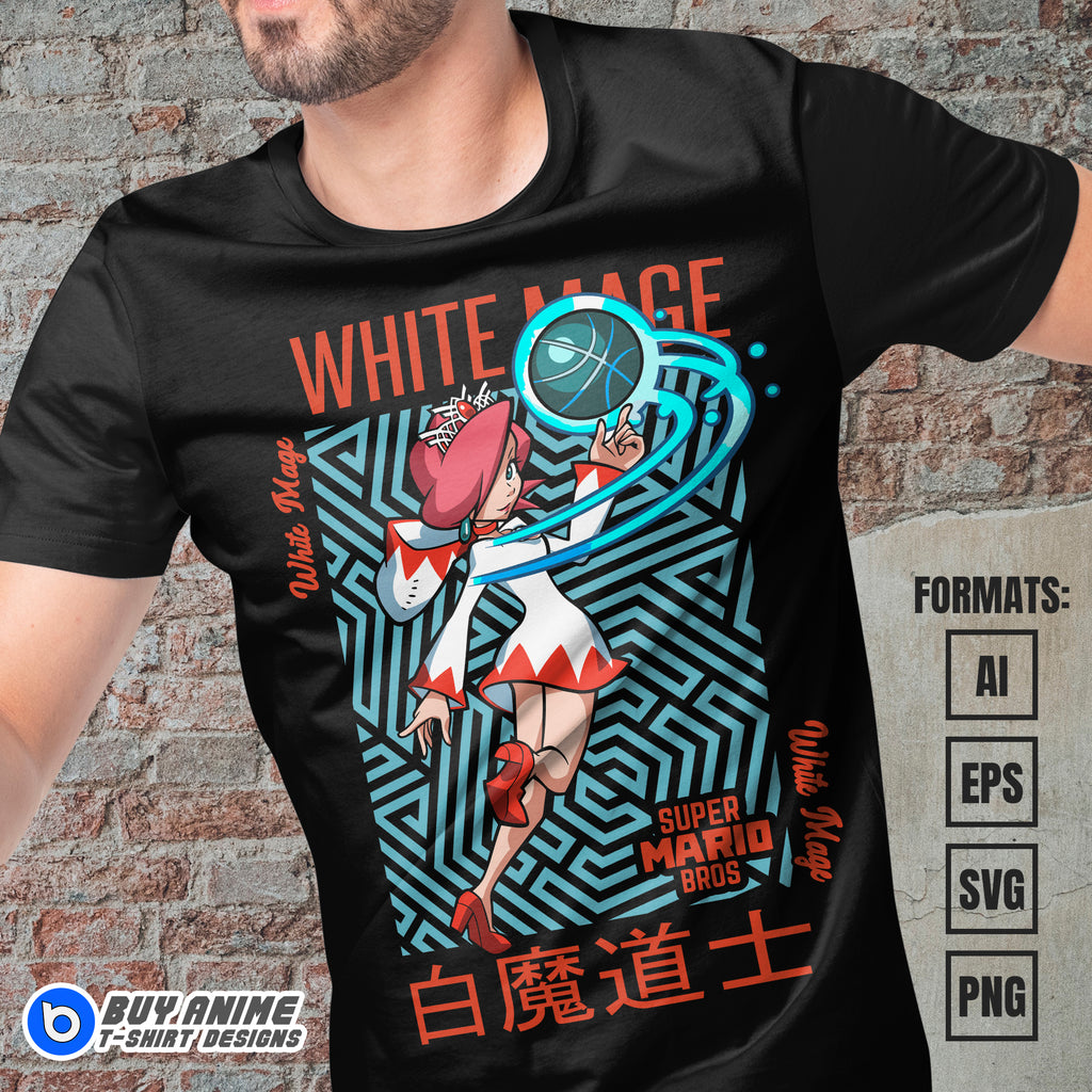 Premium White Mage Super Mario Vector T-shirt Design Template