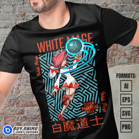 Premium White Mage Super Mario Vector T-shirt Design Template