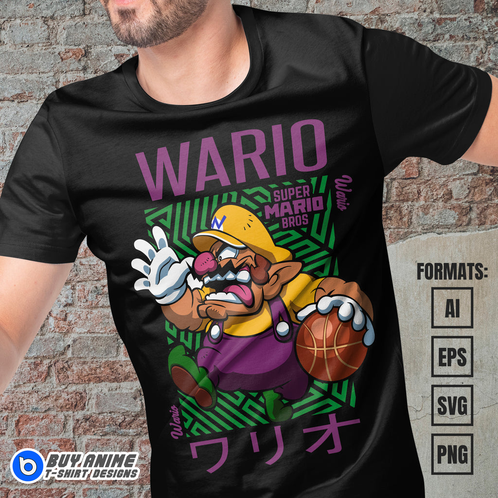 Premium Wario Super Mario Vector T-shirt Design Template #2