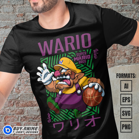 Premium Wario Super Mario Vector T-shirt Design Template #2