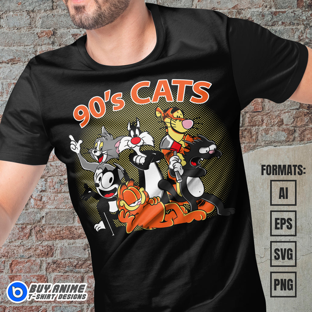 Premium 90s Cats Vector T-shirt Design Template