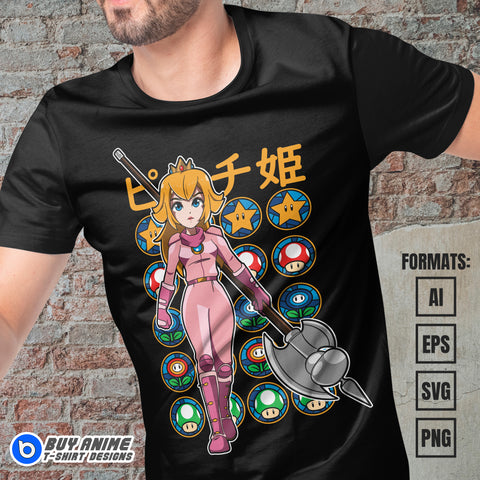 Premium Princess Peach Super Mario Vector T-shirt Design Template #9