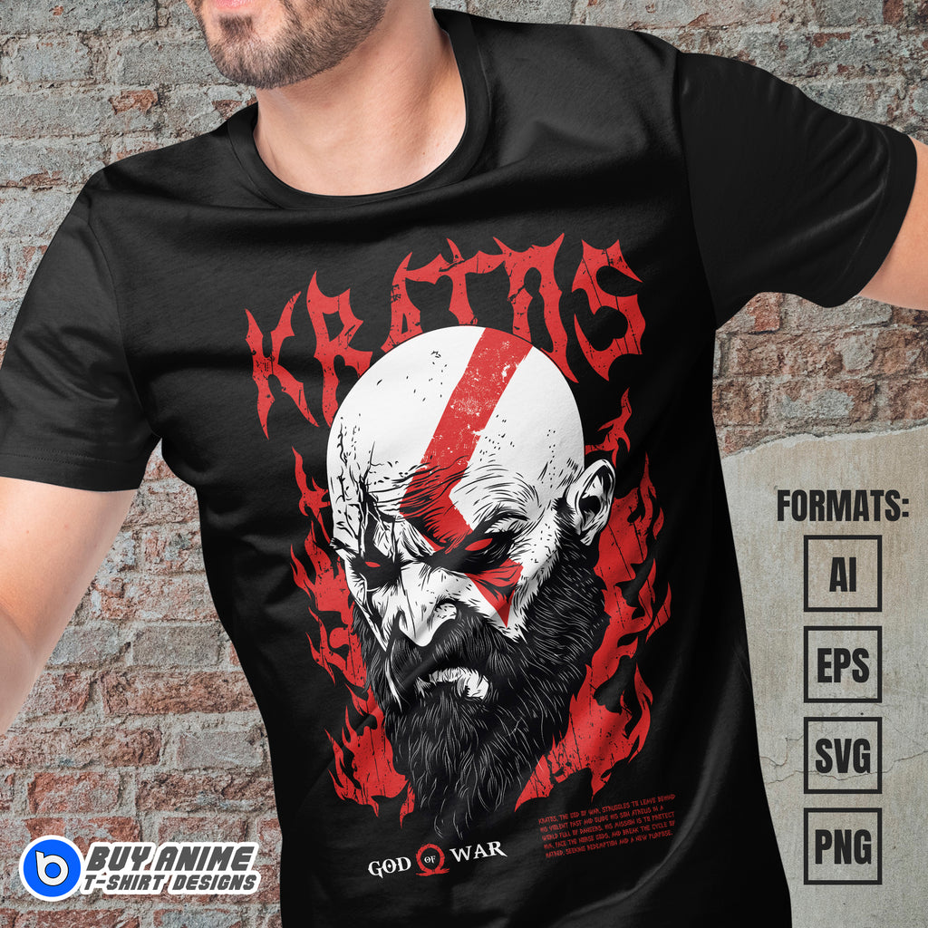 Premium Kratos God Of War Vector T-shirt Design Template #2