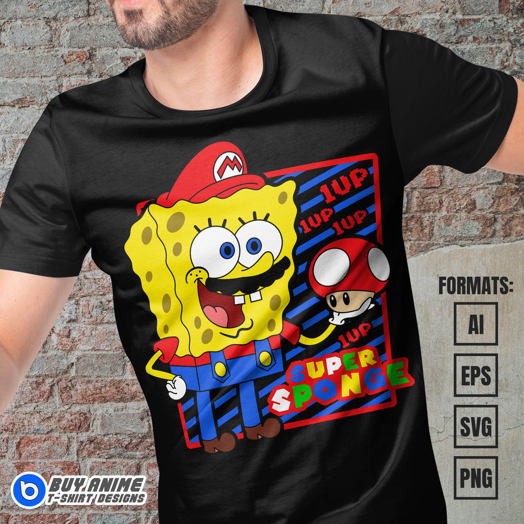 Premium Spongebob x Mario Vector T-shirt Design Template