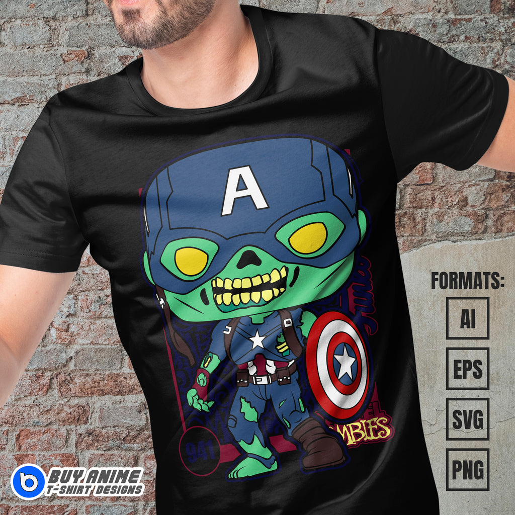Premium Captain America Funko Zombie Vector T-shirt Design Template