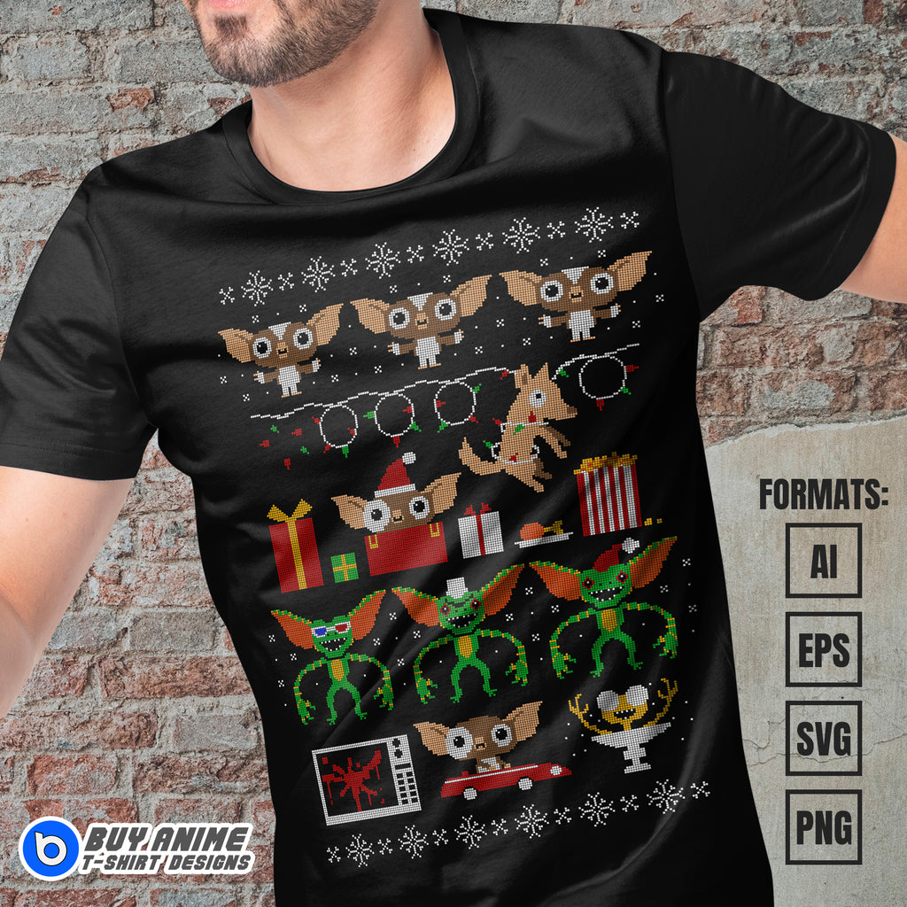 Premium Gremlins Christmas Vector T-shirt Design Template