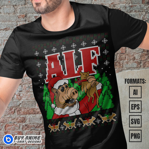 Premium Alf Christmas Vector T-shirt Design Template