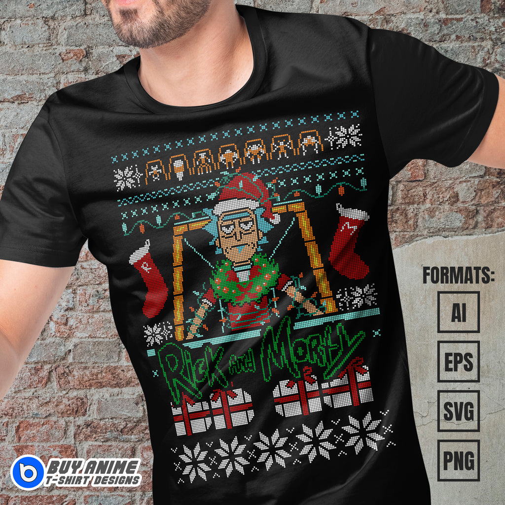 Premium Rick Christmas Vector T-shirt Design Template