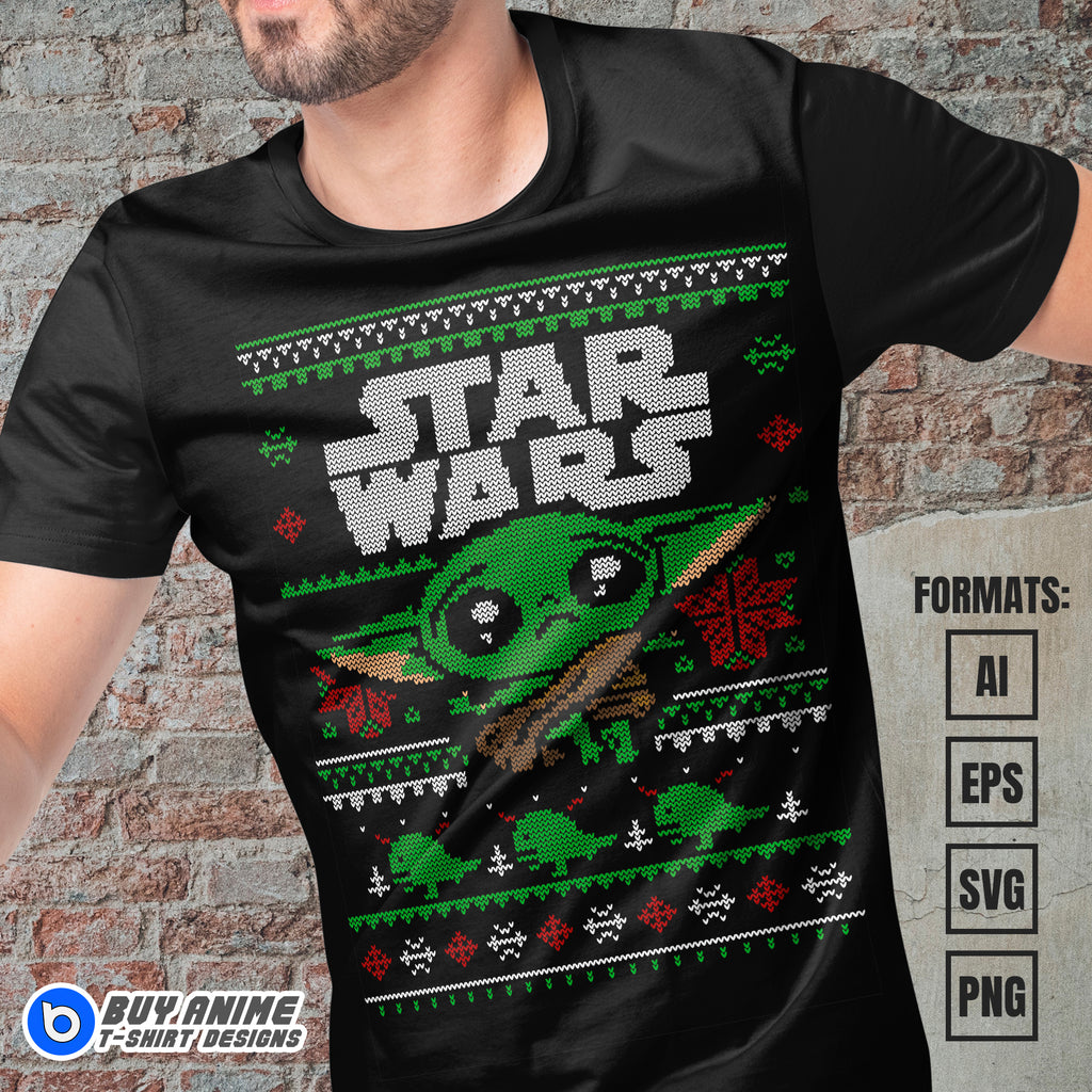 Premium Baby Yoda Christmas Vector T-shirt Design Template