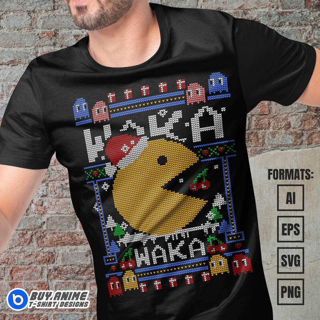 Premium Pacman Christmas Vector T-shirt Design Template