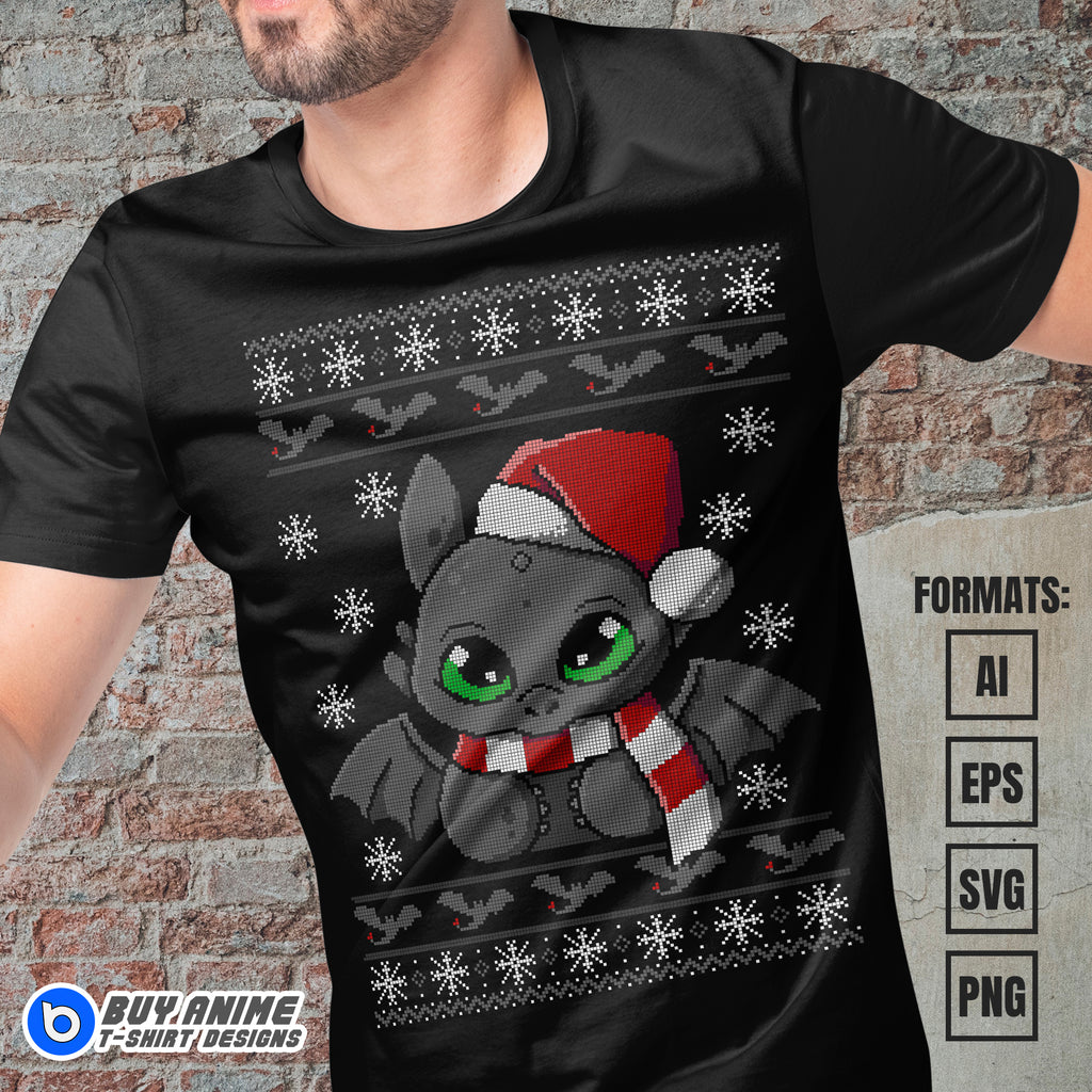 Premium Toothless How To Train Your Dragon Christmas Vector T-shirt Design Template