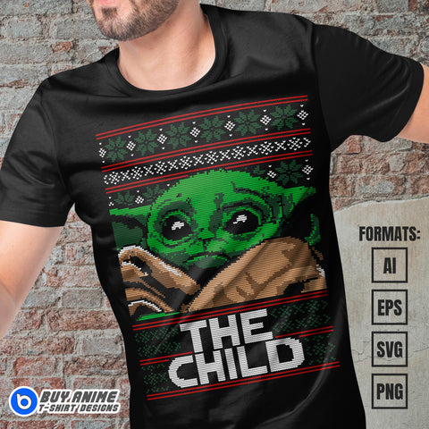 Premium Baby Yoda Christmas Vector T-shirt Design Template #2