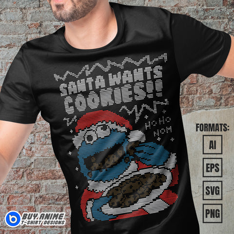 Premium Cookie Monster Christmas Vector T-shirt Design Template