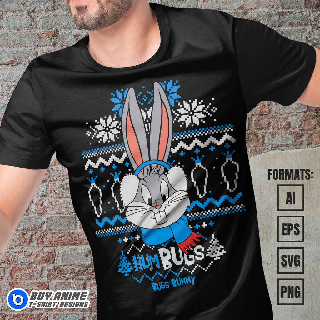 Premium Bugs Bunny Christmas Vector T-shirt Design Template